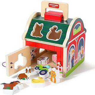 Brinquedo Educativo Madeira Fazendinha Montessori de Encaixe - Quebra Cabeça Infantil 3D Casa Celeiro com Animais - Presente Menina Menino 1 2 3 Anos Jogos Didáticos