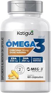 Katiguá, Ômega 3 + Cúrcuma dose máxima, MEG-3, EPA + DHA e Vitamina E, Fish Oil, 60 Cápsulas Soft Gel • 30 doses, Branco