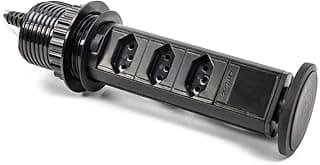 Torre De 03 Tomadas Antichoque Retrátil Multiplug De Embutir 20a (Preta)