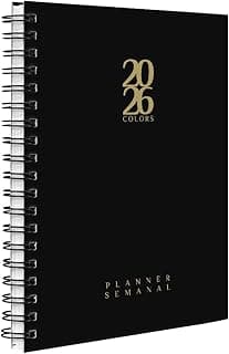 Agenda Planner Semanal 2026 Solid Colors Preto Ouro