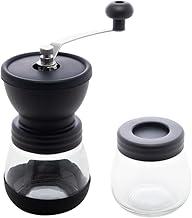 LYOR - Moedor de Café de Aço Inox Manual com Porta Pó Extra de Vidro Preto 20cm x 10,5cm x 19cm