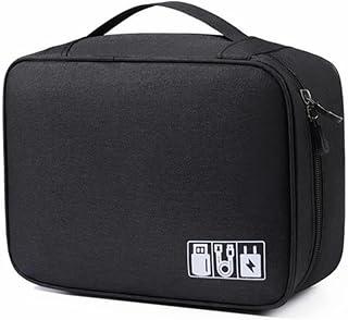 Dynamart Estojo Organizador Para Cabos Fios Acessórios Eletrônicos Viagem Grande Duplo Modelo Rígido Portátil Multifuncional Espaçoso (Preto)