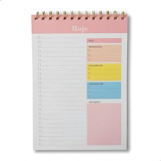 Planner Diário Vertical com Espiral, Bloco de Notas com Checklist, 50 Folhas, Seções para Data, Prioridades, Anotações e Planejamento (Rosa)
