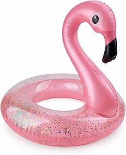 Boia Inflável Flamingo com Glitter, 82cm, Circular, PVC Resistente, Rosa, Assento Integrado, para Piscina e Praia, 3 Anos ou Mais