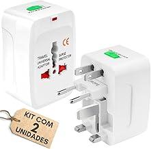 Kit 2 Adaptadores Tomada Universal Padrão Internacional, Adaptador Mais de 150 Países, Para Viagem, Bivolt, EUA, UK, JP, AU, EU - TKLA