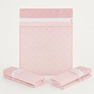 Kit 3 Sacos Organizadores de Maternidade 30x40cm – Saquinhos para Trocas de Roupas, Mala Maternidade, Enxoval do Bebê, Algodão e Filó Poliéster (Rosa)