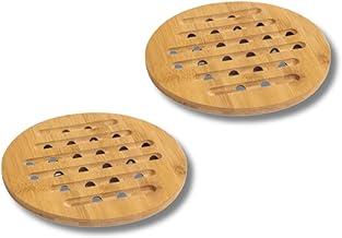 Descanso de Panela Bambu Redondo, Base Protetora Térmica, Suporte Anticalor, 17cm, Base Protetora Térmica, Suporte para Panelas Quentes, 2 Unidades