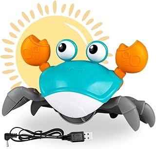 Caranguejo Fujão Recarregável - Brinquedo Interativo com Música e Luzes que Anda e Evita Obstáculos com Sensor para o Desenvolvimento do Bebê - Linha Premium