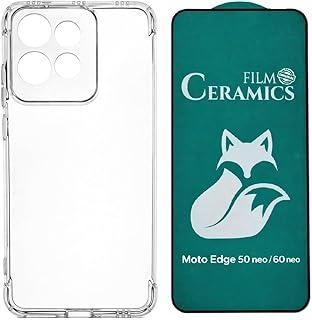 Compátivel com Moto Edge 60 Neo - Capa Capinha Anti Impacto Shock + Película de Ceramica 9d, silicone transparente clear com bordas reforçadas e flexível com efeito cristal