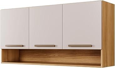 Armário Aéreo Suspenso Multiuso de Parede 3 Portas Plus (Off White/Cinamomo)