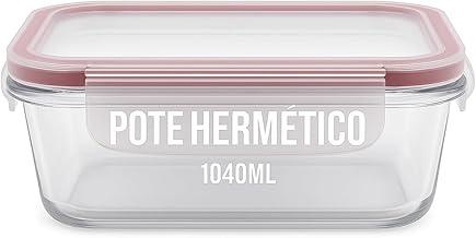 Pote Hermético de Vidro Retangular 1040ml Tampa com Vedação em Silicone Transparente para Alimentos