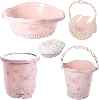Kit Banho Bebê 5 peças Plasútil Bacia Balde Lixeira Decorado (Jardim Encantado)