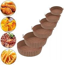 Kit 6 Forma De Silicone Para Air Fryer Premium Redonda Encaixa Em Todos Os Formatos Protetor Antiaderente Reutilizável Para Air Fryer- Marca QH Shopp (Marron Claro)