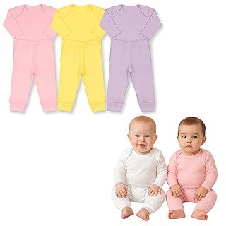 Kit 6 Peças Conjunto Body Manga Longa Liso e Calça em Suedine de Algodão Menina