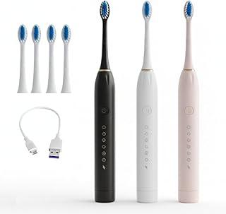 Escova de Dente Elétrica Sônica, 6 Modos, 4 Refis Inclusos, USB, Timer, Prova D'Água IPX7 (PRETA)