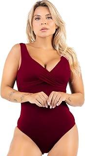 Maiô Feminino Moda Praia Body Transpassado Bicolor Afina Silhueta Com Bojo Alta Sustentação Malha Poliamida Chapa Barriga