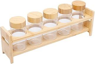 WOLFF - Conjunto 5 Potes de Vidro C/Tampa e Suporte de Bambu