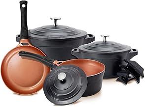 LE COOK Jogo de Panelas Antiaderente Cerâmica Preto 4 Peças Caçarolas 20cm e 24cm, Panela 18cm e Frigideira 24cm com Cabos Destacáveis Alças de Silicone Alta Performance
