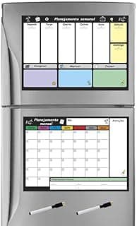 Kit Planejador Mensal e Semanal 30cm x 40cm Magnético Para Geladeiras Quadro Planejamento Apagável + 2 Canetas Com Apagador
