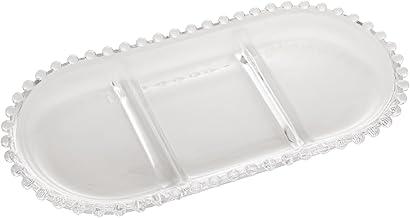 WOLFF - Petisqueira de Cristal com 3 Divisões Oval 30cm x 15cm x 2cm - Linha Pearl