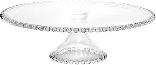 WOLFF - Prato para Bolo com Pé de Cristal 31cm x 11cm - Linha Pearl
