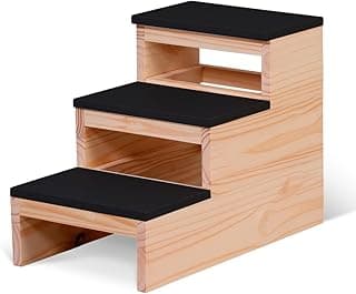 Escada Rampa Cães Gatos 3 Degraus Madeira Subir Cama Preto