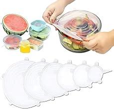 Kit 6 Peças Tampas Silicone Universal Reutilizáveis Flexíveis Herméticas Compatíveis Com Potes Panelas Frutas Geladeira Congelador (Transparente)