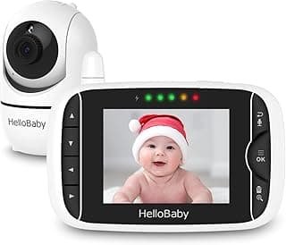 HelloBaby Monitor de vídeo para bebê com câmera remota panorâmica e zoom panorâmico, tela LCD colorida de 8 cm, visão noturna infravermelha, exibição de temperatura, canção de ninar, áudio