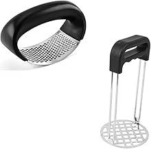 Kit Amassador de Alho e Amassador de Batata Manual Conjunto Espremedor Ergonômico Cozinha e Culinária em Aço Inoxidável Resistente e Premium