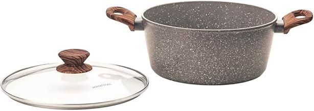 Mimo Style Caçarola Grafito Cook Marrom 24cm/3,8L - Estrutura Alumínio, Revestimento Cerâmico Tampa Vidro Temperado Alças e Cabos Soft-Touch. Fogão a Gás, Elétrico, Vitrocerâmico e Sistema de Indução