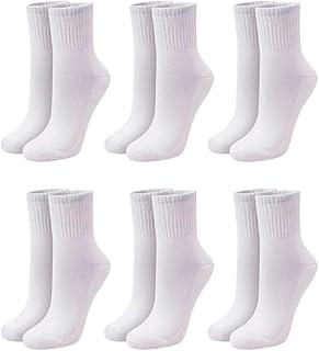 Meia Cano Médio Kit 6 Pares Meias Esportiva Branca, Punho Canelado, Adulto Unissex