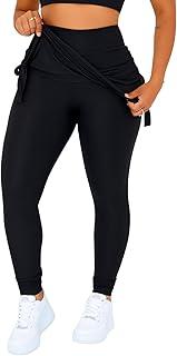 Calça Legging feminina com saia tapa bumbum suplex esportiva academia luxo