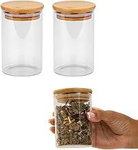 Kit 2 Potes Hermético Vidro Liso Redondo Tampa Bambu 380ml 15x6,5cm Premium, Alta Vedação, Multiuso, Conserva Alimentos, Preserva Nutrientes, Praticidade, Cozinha Saudável
