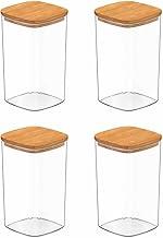 Kit 4 Potes Herméticos 340ml com Tampa de Bambu Cozinha Armazenamento Organização Linha Keep