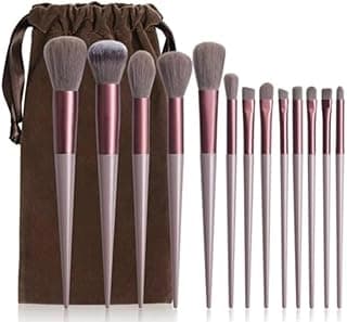 Kit de Pincéis de Maquiagem 13 Peças Profissional, Cerdas Sintéticas,Para Base, Blush, Sombra, Delineador, Lábios (Rosa Queimado)