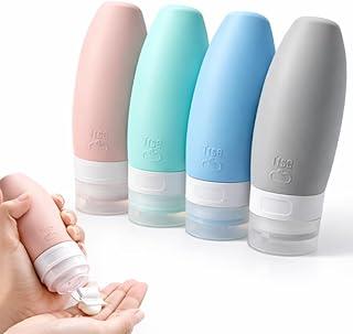 Kit 4 Frascos de Silicone 90ml para Viagem Antivazamento Reutilizáveis BPA Free – Porta Shampoo Condicionador Cosméticos com Bico Dosador Tampa Flip Top Aprovado para Bagagem de Mão Premium