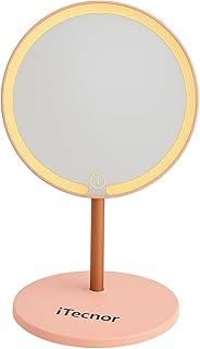 Espelho Redondo Para Maquiagem com Iluminação em Led, 3 Modos de Iluminação, Espelho para se maquear de Bancada de Mesa para Camarim, USB (Rosa)