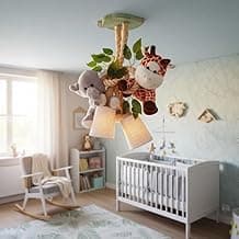 Luminária dupla safari luxo com cúpulas e pelúcias Girafa e Elefante