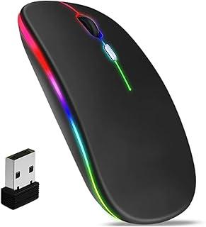 Mouse Sem Fio RGB LED Preto Gamer Ergonômico Recarregável Wireless Notebook Tablet USB PC DPI Bluetooth 5.0 2.4 Ghz Optico Desktop Computador Silencioso Dual Mode (Preto)