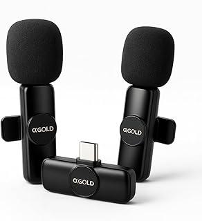 Microfone de Lapela Sem Fio Duplo USB-C MCF-07, Kit com 2 Microfones Plug & Play para Android USB-C e iPhone com USB-C Compatível, até 20 m, para Entrevista, Aula e Podcast