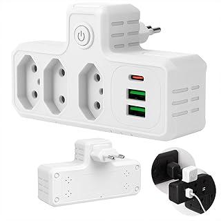 Extensão Elétrica Tomada, Régua Tomada, Régua de Energia, Adaptador Tomada, 3 Tomadas, 2 Interfaces USB, 1 Porta USB Tipo-C