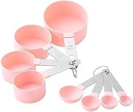 Kit 8 Peças Medidores De Cozinha Colheres Medidor Culinário Copo Dosador Jogo Colher Aço Inox Medida Chá Café (Rosa)