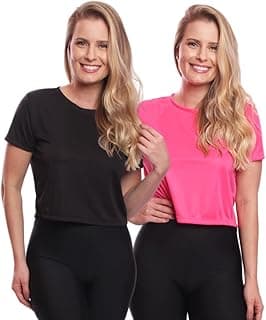 MODA FITNESS DELLASFIT, Kit 2 Blusas Cropped Feminina Dry Academia Treino Camisa