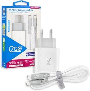 Kit Carregador de Parede Ultra Rápido com 1 Saída USB-C Power Delivery 20W + Cabo USB-C + USB-C I2GO 1,5m 3A Branco