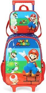 Mochila de Rodinhas Escolar Infantil Luxcel Super Mario - Azul e Vermelho