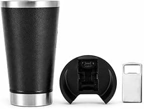 Copo Térmico para Cerveja 473ml, Inox Preto, Parede Dupla a Vácuo, com Tampa e Abridor