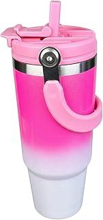 Copo Térmico com Canudo Tampa e Alça 900ml, Cops Garrafas Termico para viagem vácuo dupla camada aço inoxidável, Caneca Termica Cafe Água Chá,Presente, Fitness Barganha Mix (p2002Rosa Pink)