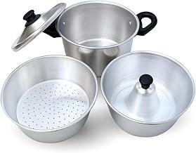 Panela 3 em 1 Multifuncional, Alumínio Polido, Conjunto com Panela Principal, Forma para Banho-Maria e Cesto Vapor, 2,5 Litros