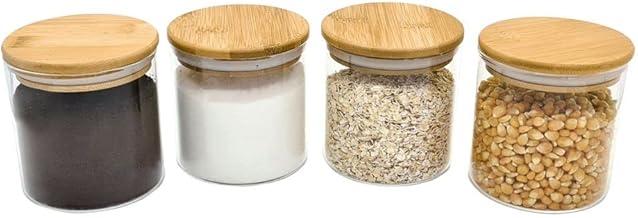 Oikos - Kit 4 Potes de Vidro 500ml com Tampa de Bambu Herméticos