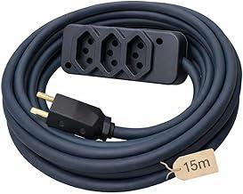 Extensão Elétrica Profissional Reforçada 15 Metros, 3 Tomadas 10A /20A, Cabo PP 2x2,50mm, Bivolt 250V, Preto, Uso Profissional e Residencial - 15m